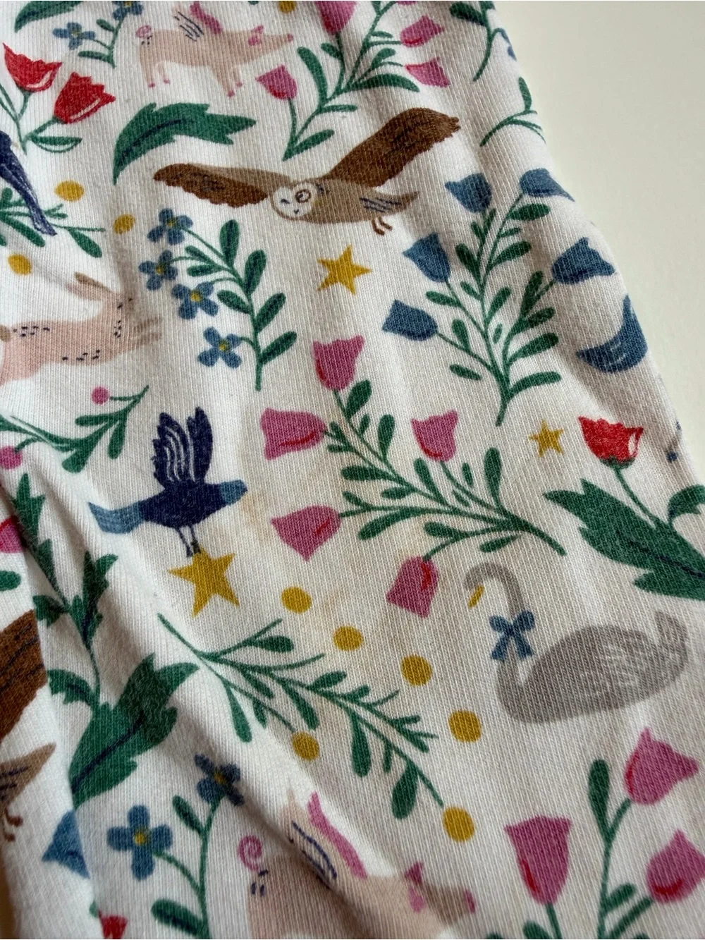 Kids Floral & Woodland Animal Leggings - White Base with Multicolor Print